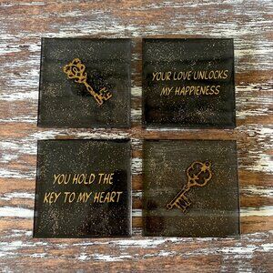 You Hold the Key to My Heart Glitter Resin Drink Coasters Set of 4 House Gift